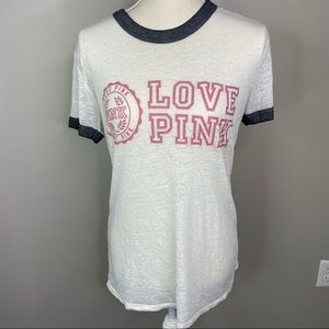 PINK Victoria’s Secret PINK and cream Crewneck Tee